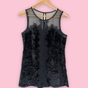 *SOLD* Goth/dark academia black velvet-y tank top with lace accent